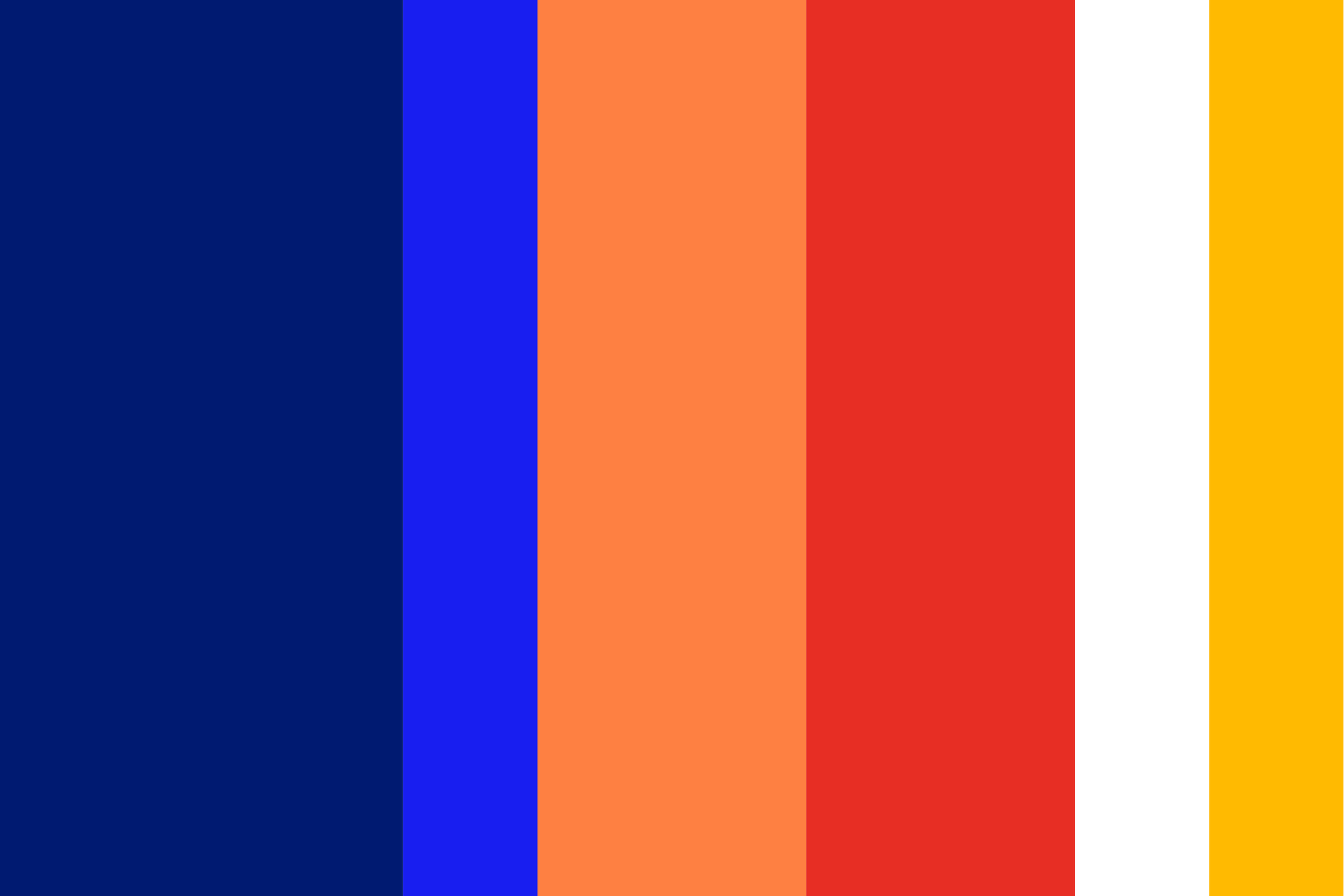 Colour bands: a wide field of navy, then electric blue, orange, red, white and yellow.