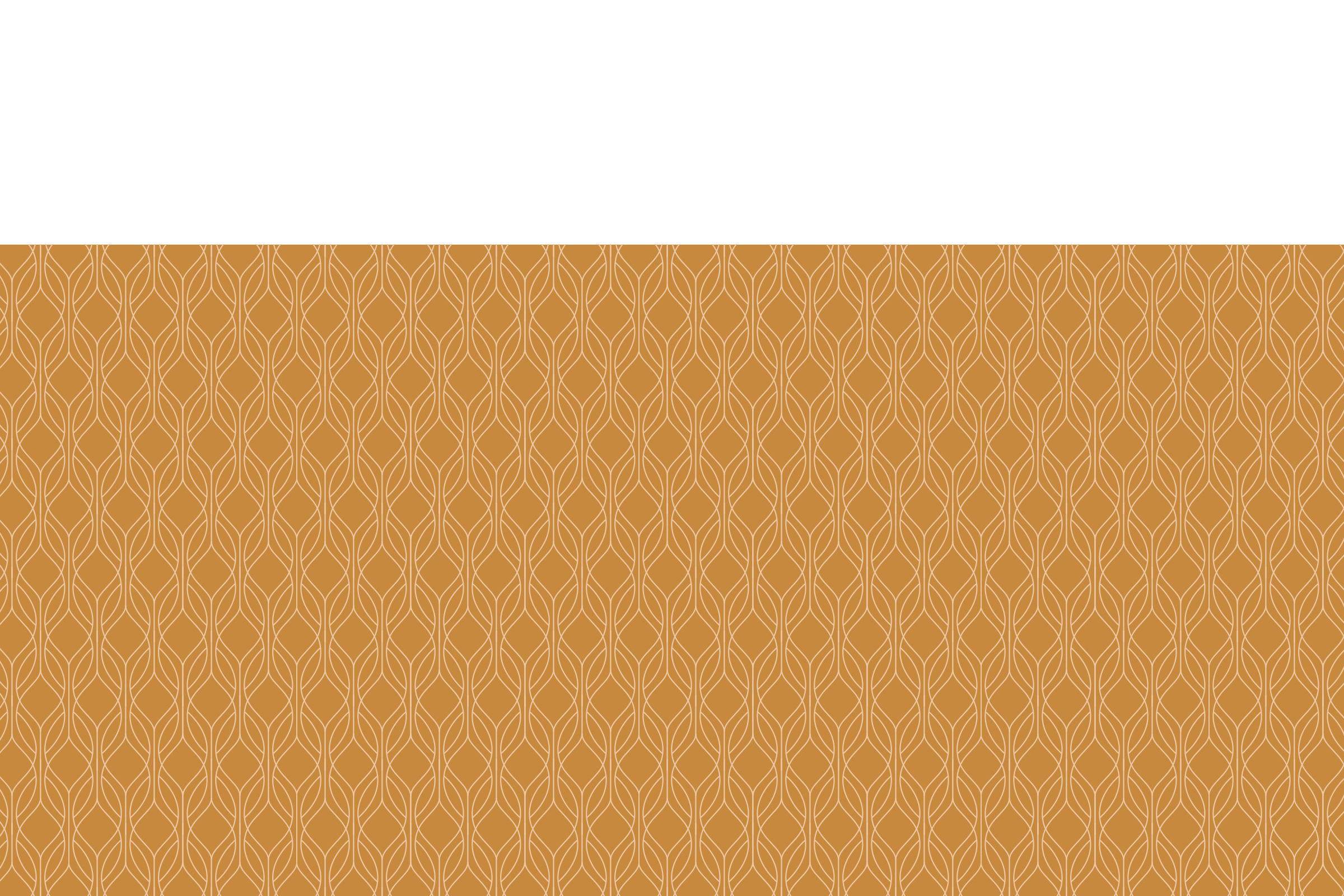 An all-over pattern of interlaced leaf shapes in ochre.