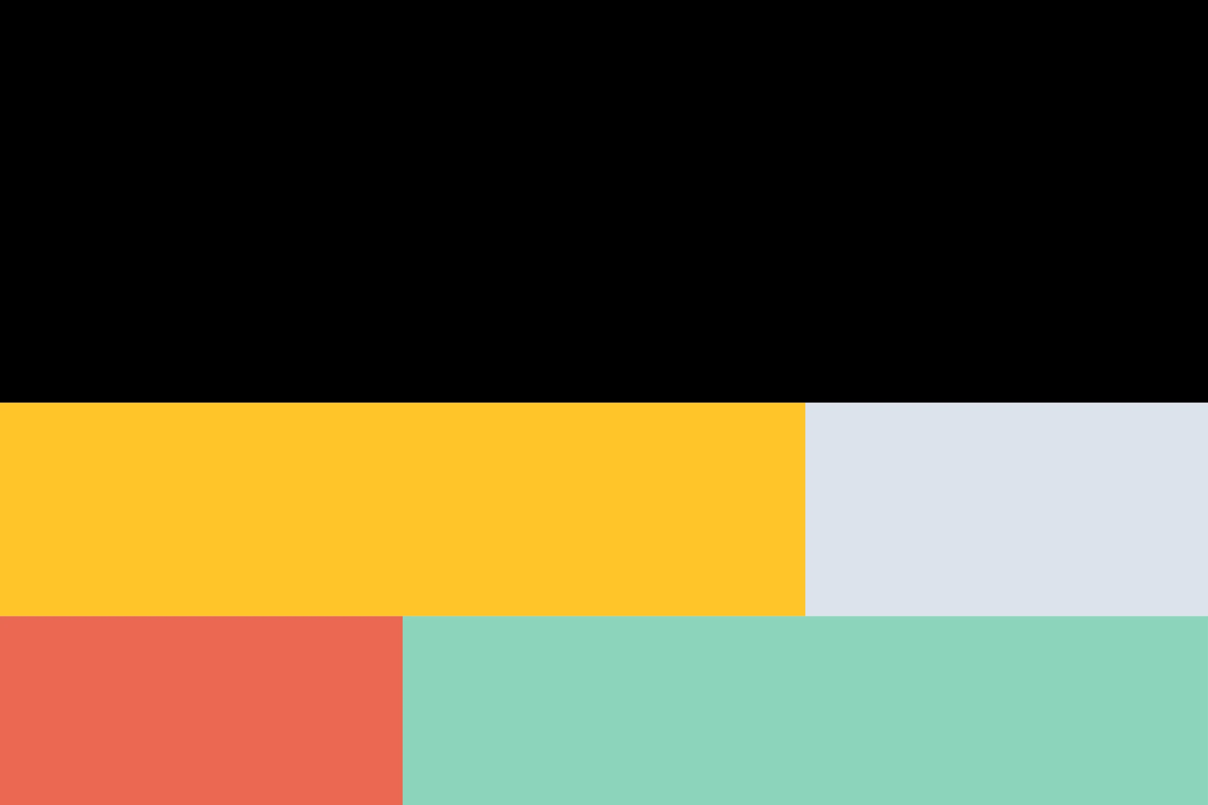 Blocks of the palette: Charcoal across the top, Sun yellow and pale Air blue below it, then Peach and Ocean green.