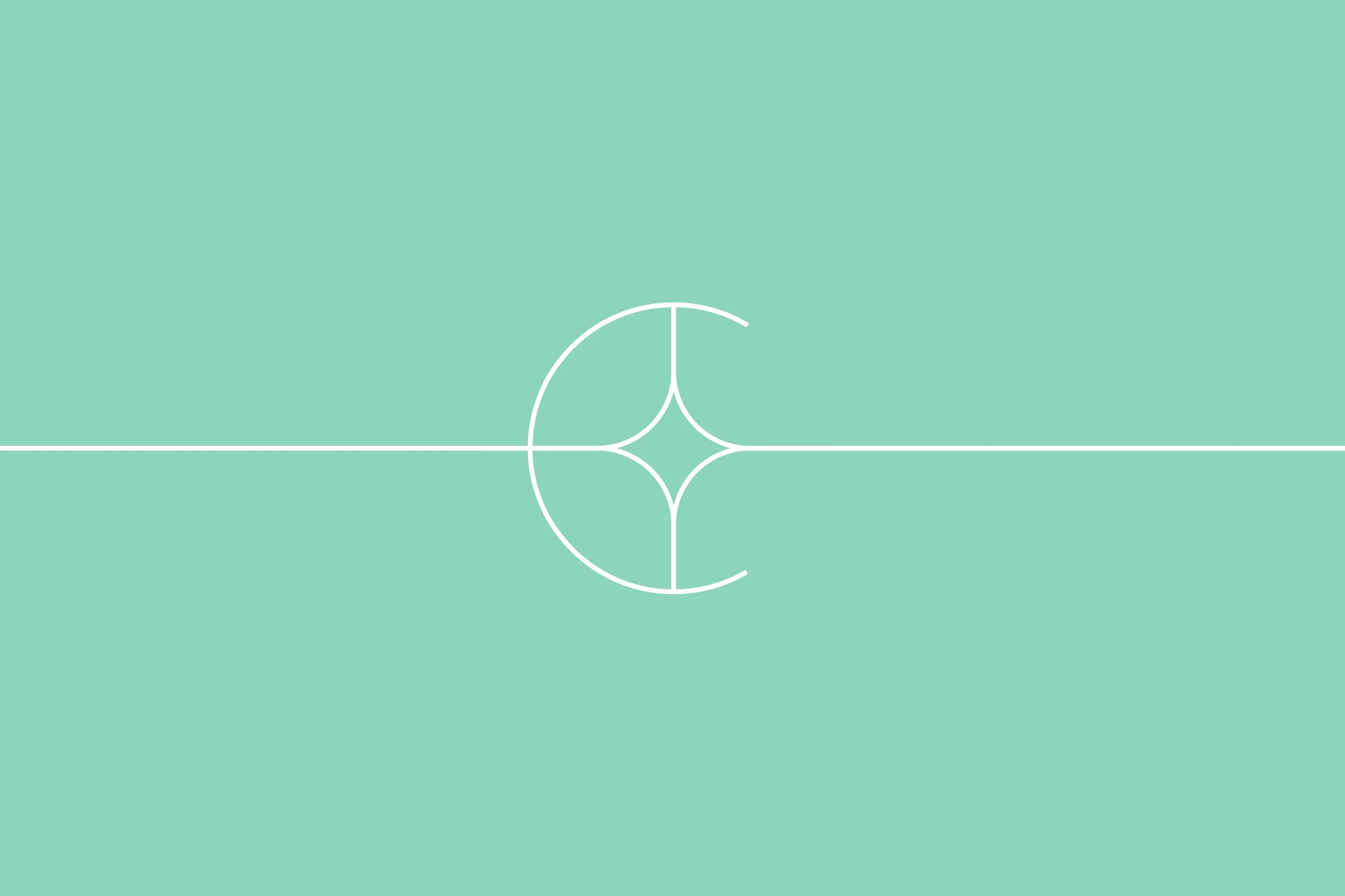 One figure of the C round a star in white hairline on Ocean green, its line running off both sides.