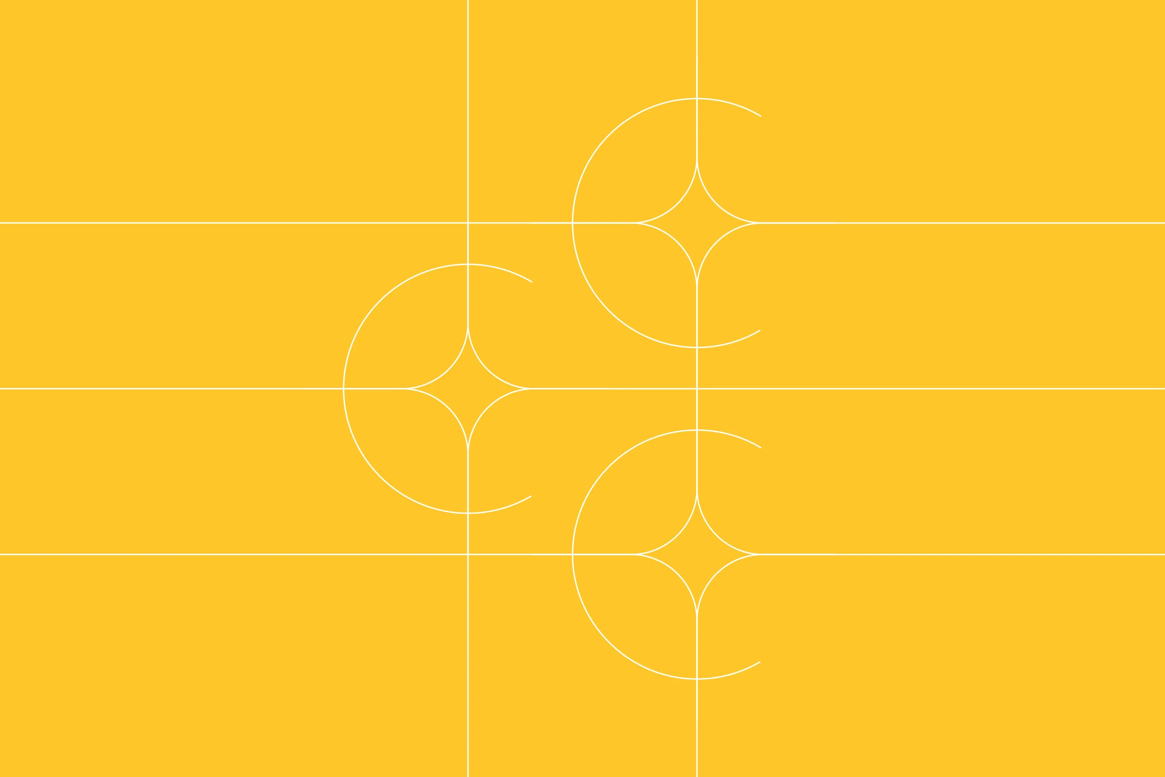 Three figures of a C drawn round a four-pointed star, in white hairlines on Sun yellow, with lines running off the edges.