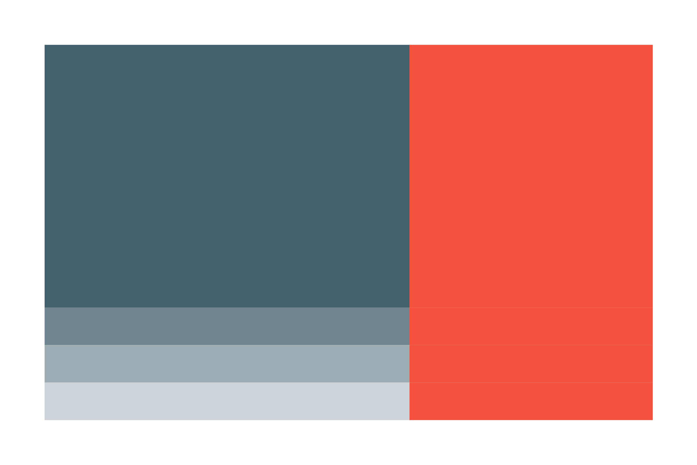 Slate and coral, each with three lighter tints.