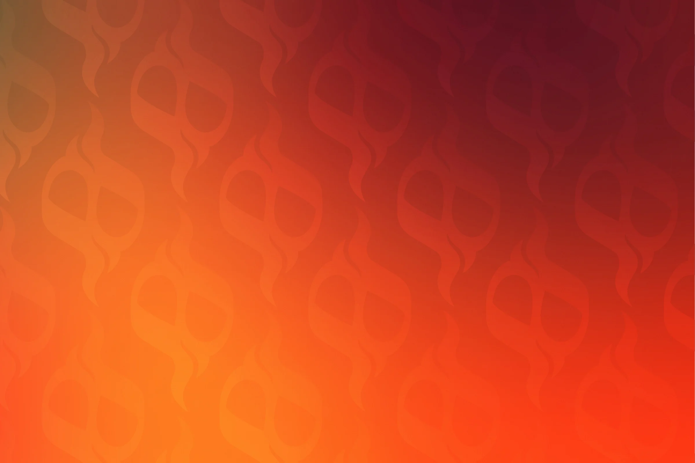 The flame ه repeated large in a tone-on-tone pattern over a gradient from orange at the lower left to deep maroon at the upper right.