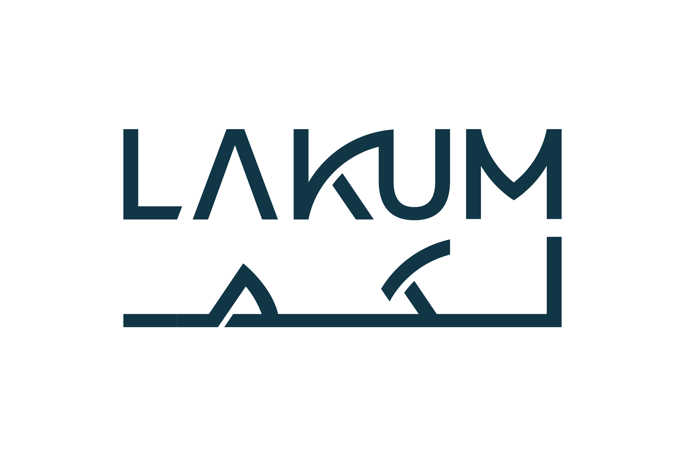 Bilingual wordmarks: LAKUM above لكم in deep blue on white, the two drawn with the same straight strokes and arcs.