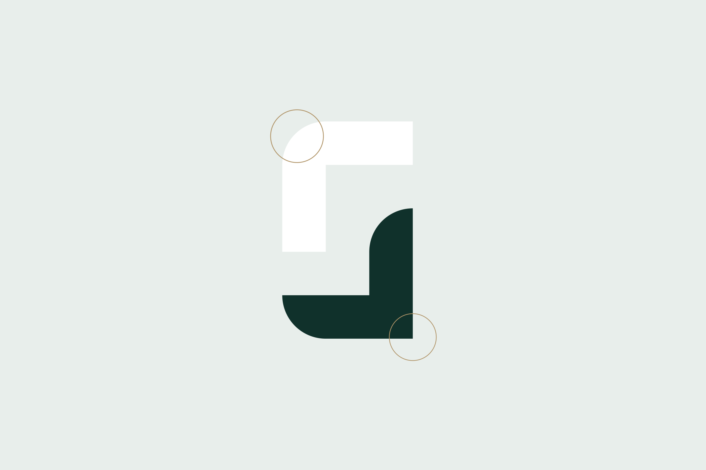Construction of the supporting element: a bracket from the logo frame, in white and dark green with construction circles.