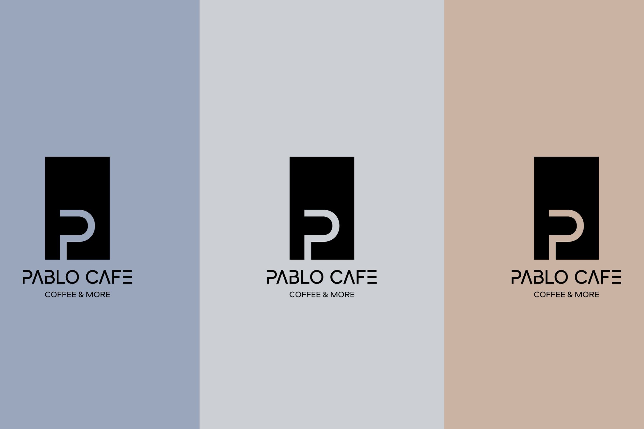 The logo in black on three panels: Firmament blue, Pearly Blue and Cappuccino.