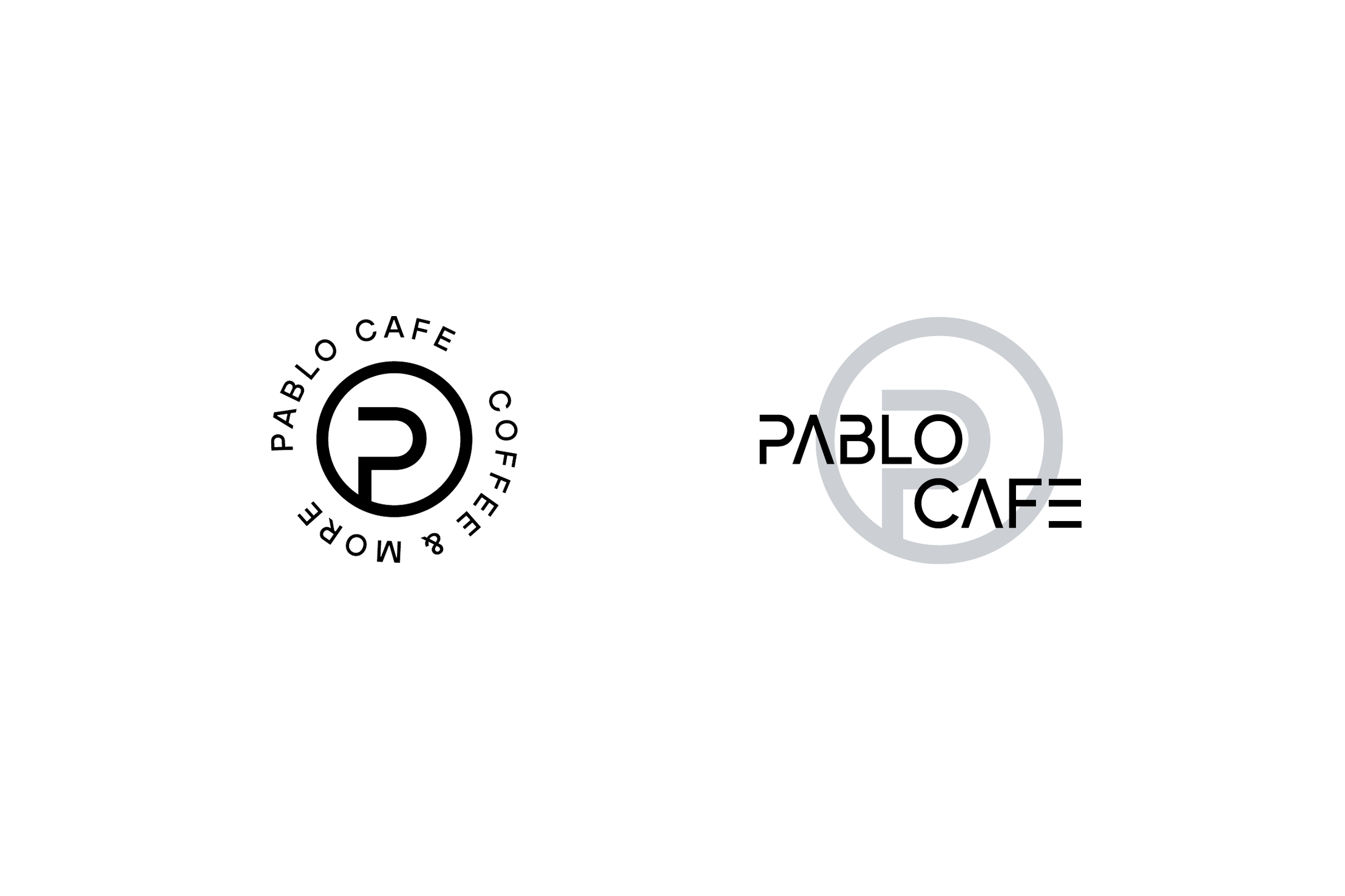 The roundel: the P in a ring inside PABLO CAFE COFFEE & MORE, beside PABLO CAFE set over a large faint ring.