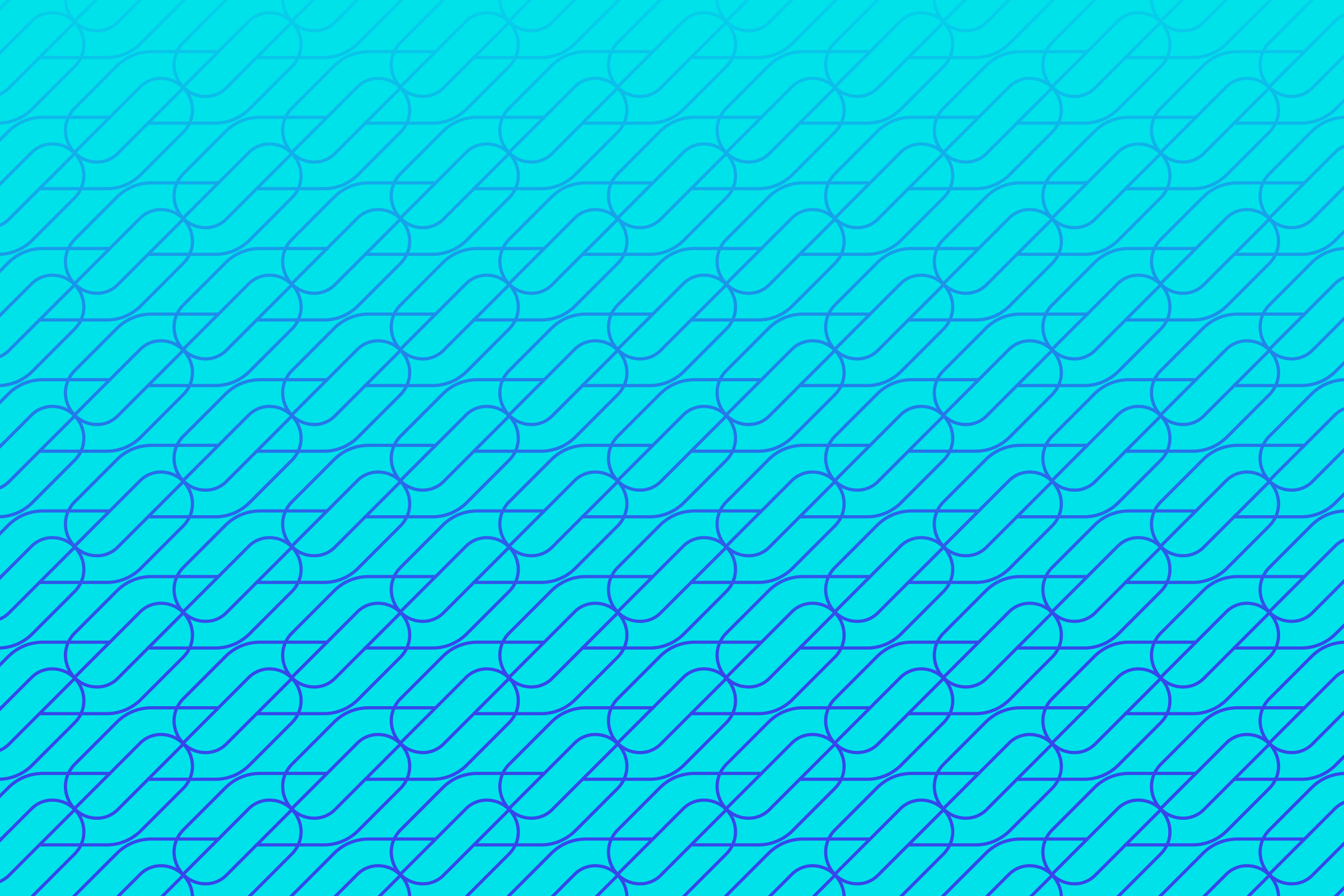 An all-over pattern of linked curves drawn in thin blue lines on turquoise.